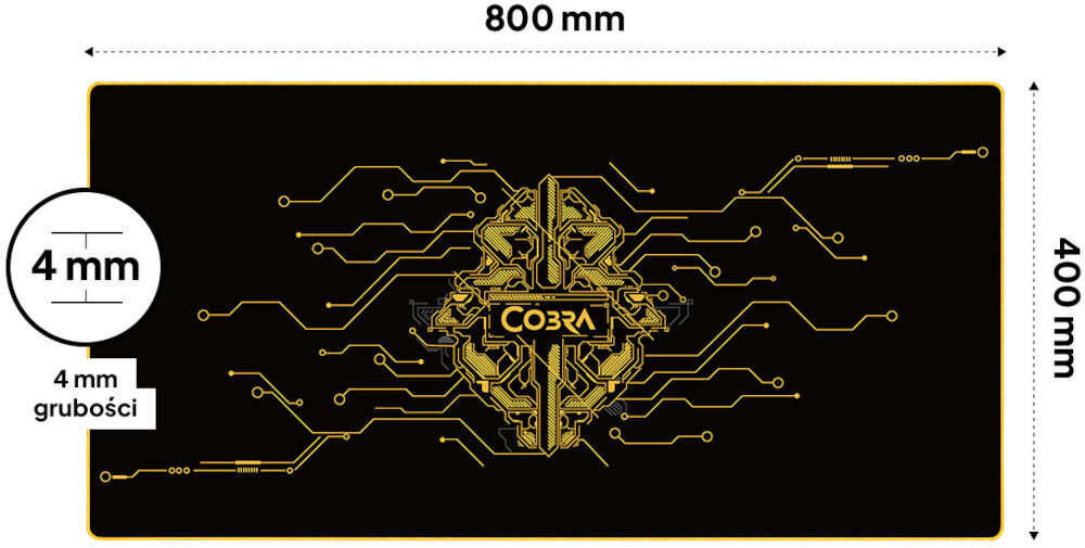 Podkładka COBRA Matrix XL TM9005YL duży rozmiar dla komfortu ok. 800 x 400 mm, grubość ok. 4 mm, duża przestrzeń, odpowiednia zarówno dla myszki, jak i klawiatury, podkładka z wymiarami na białym tle