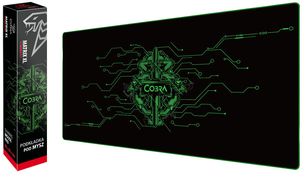 Podkładka COBRA Matrix XL TM9004GN produkt oraz jego pudełko na białym tle