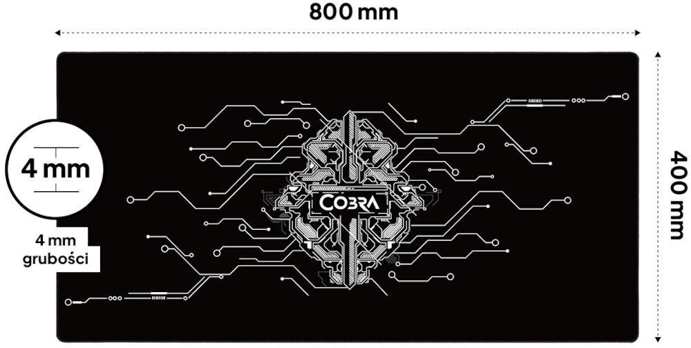 Podkładka COBRA Matrix XL TM9001WH duży rozmiar dla komfortu ok. 800 x 400 mm, grubość ok. 4 mm, duża przestrzeń, odpowiednia zarówno dla myszki, jak i klawiatury, podkładka z wymiarami na białym tle