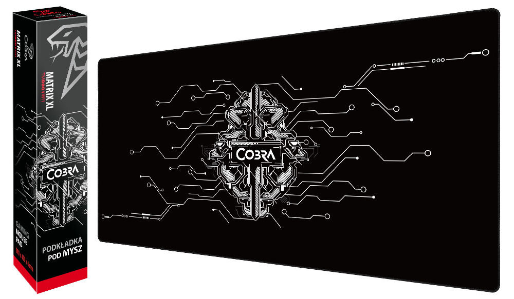 Podkładka COBRA Matrix XL TM9001WH produkt oraz jego pudełko na białym tle
