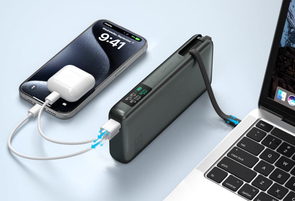 Powerbank 4SMARTS Enterprise 20 000 mAh powerbank podlaczony do urzadzen, ladowanie, moc