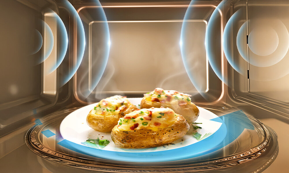 Kuchenka mikrofalowa MIDEA MAC23XF 800W średnica 27 cm pojemność 23L Grill Inverterquattro Czarny technologia podgrzewania, eliminacja zimnych produktów, lepsze rezultaty kulinarne, cicha praca