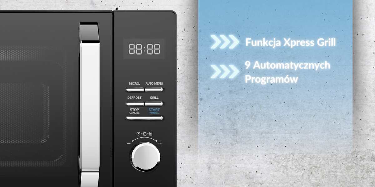 Kuchenka mikrofalowa MIDEA MAG25XF wygodne łatwe czyszczenie powłoka emaliowana higieniczne użytkowanie sygnał dźwiękowy Zaawansowane programy 9 automatycznych programów dostosowanie mocy Xpress grill szybkie opiekanie zarumienianie dań