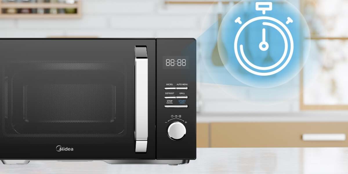 Kuchenka mikrofalowa MIDEA MAG25XF Intuicyjna obsługa cyfrowy panel sterowanie czytelny wyświetlacz LED łatwy wybór funkcji start ekspresowy MultiStage rozmrażanie pieczenie timer