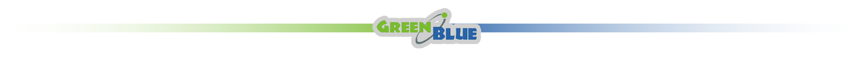 Logo z napisem \'GREEN BLUE\' z gradientem od zielonego do niebieskiego.