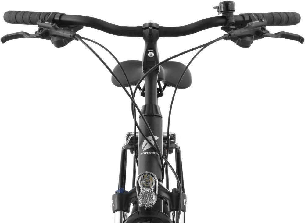 Rower trekkingowy INDIANA X-Road 4.0 M23 28 cali męski Czarno-srebrny kierownica widoczna od przodu kierownica marki ZOOM typu NR-AL-16(ISO-C) 610 mm lekka antypoślizgowy materiał dzwonek