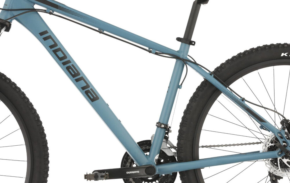 Rower górski MTB INDIANA X-Pulser 3.7 M21 27.5 cala męski Niebiesko-czarny zbliżenie na ramę 21-calowa aluminiowa ramę rower zwinny lekki łatwo go podnieść odporność na korozję wybor rozmiaru ramy Twój wzrost mierzony w zrelaksowanej pozycji typ roweru dla osób o wzroście od 180 do 190 cm