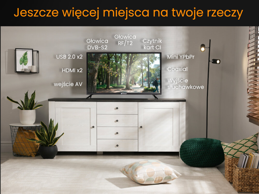 Telewizor OPTICUM Trivio 32Z3 - Pełna swoboda odbioru, telewizor stojący na komodzie