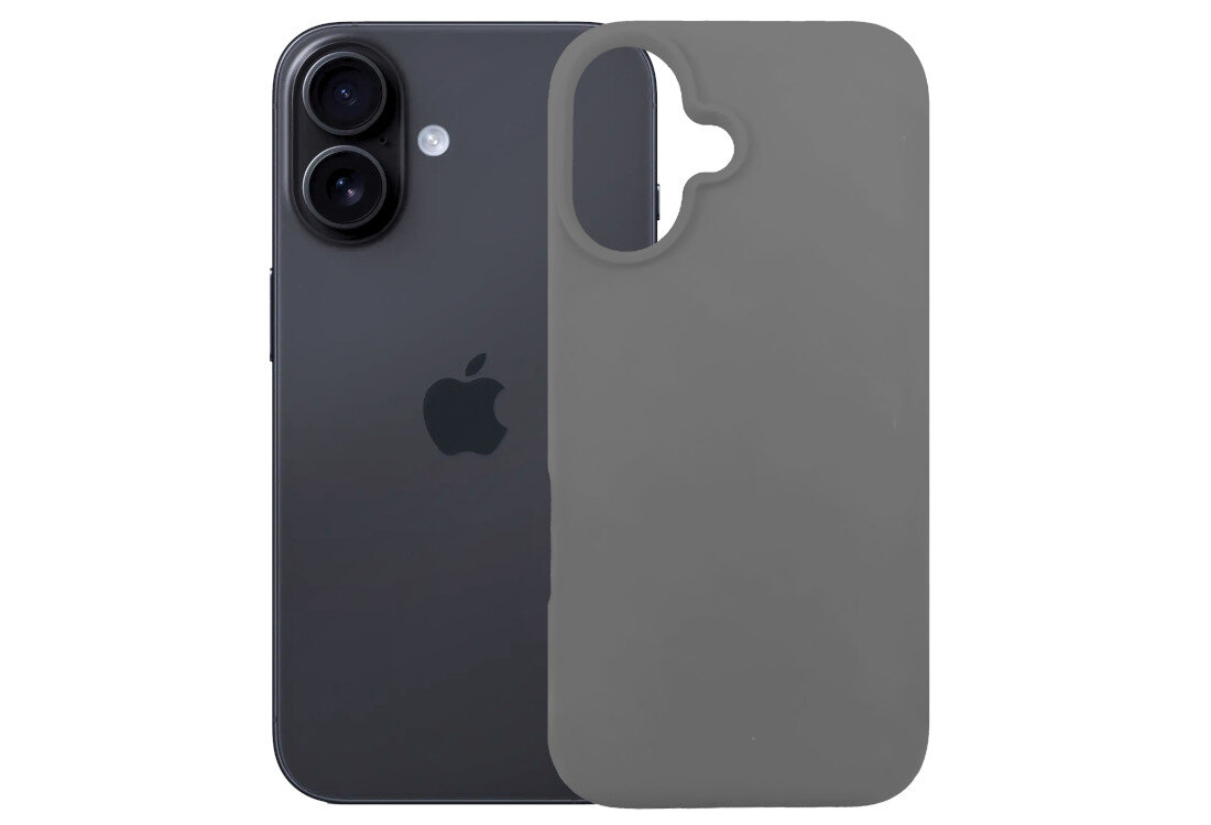 Etui 3MK Silicone Guardx do Apple iPhone 16 Szary wygląd prezentacja kolor białe tło