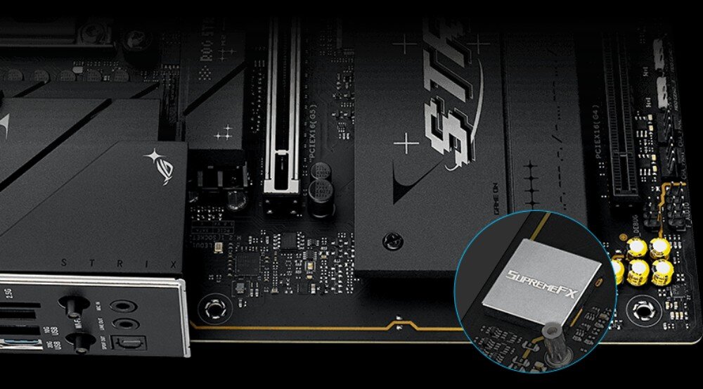 Płyta główna ASUS ROG Strix B850-F Gaming WiFi system audio dźwięk rozdzielczość Dolby Atmos wzmacniacz