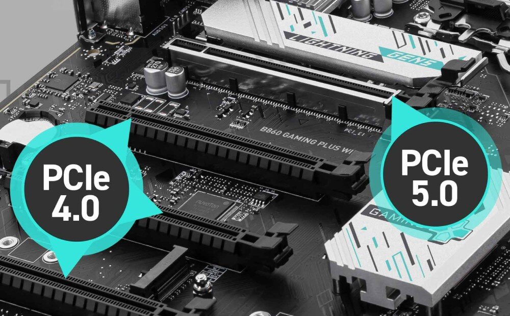 Płyta główna MSI B860 Gaming Plus WiFi Gniazda PCIe, w tym jedno w standardzie PCIe 5.0, wzmocnione metalową osłoną, gotowe do obsługi ciężkich kart graficznych, interfejsy, wzmocnienie Steel Armor, dyski SSD