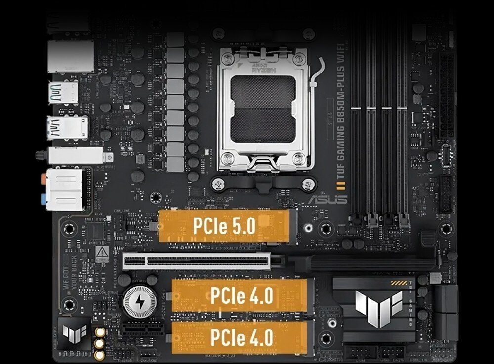 Płyta główna ASUS TUF Gaming B850M-Plus WiFi interfejs przepustowość transfer PCIe 5.0