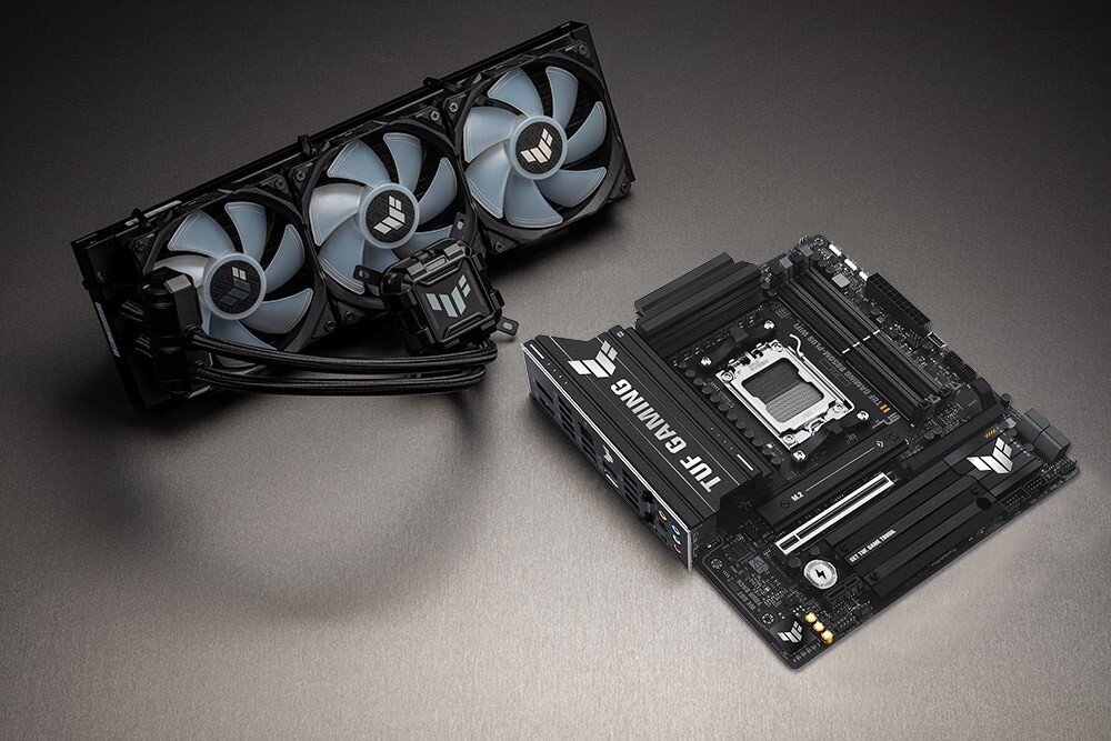Płyta główna ASUS TUF Gaming B850M-Plus WiFi chłodzenie radiatory pompa AIO wentylatory temperatura