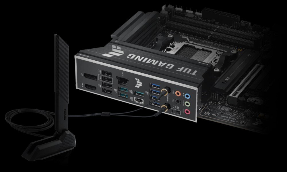 Płyta główna ASUS TUF Gaming B850M-Plus WiFi łączność Wi-Fi 6E przepustowość Ethernet