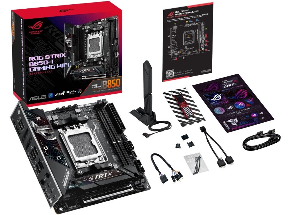 Płyta główna ASUS ROG Strix B850-I Gaming WiFi opakowanie zestaw akcesoria