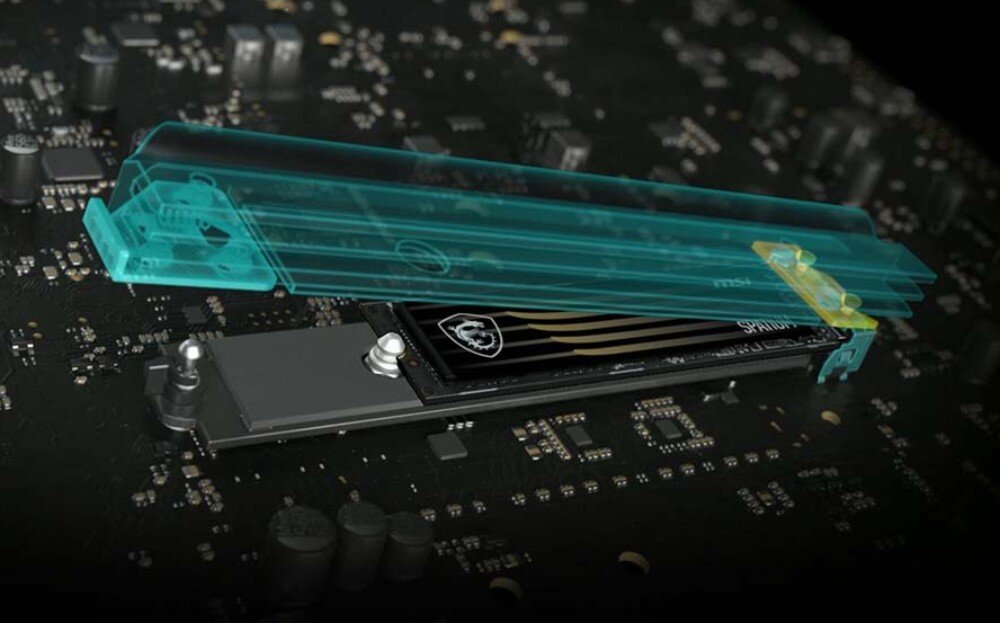 Płyta główna MSI MAG X870E TOMAHAWK WIFI Wizualizacja osłony termicznej M.2 pokazująca jej konstrukcję i sposób montażu, ułatwienia, osłona Shield Frozr