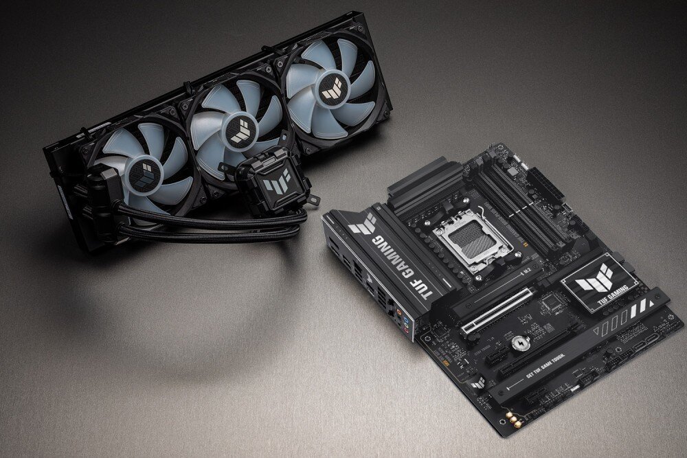 Płyta główna ASUS TUF B850-Plus Gaming WiFi chłodzenie radiatory temperatura złącza wentylatorów pompa AIO