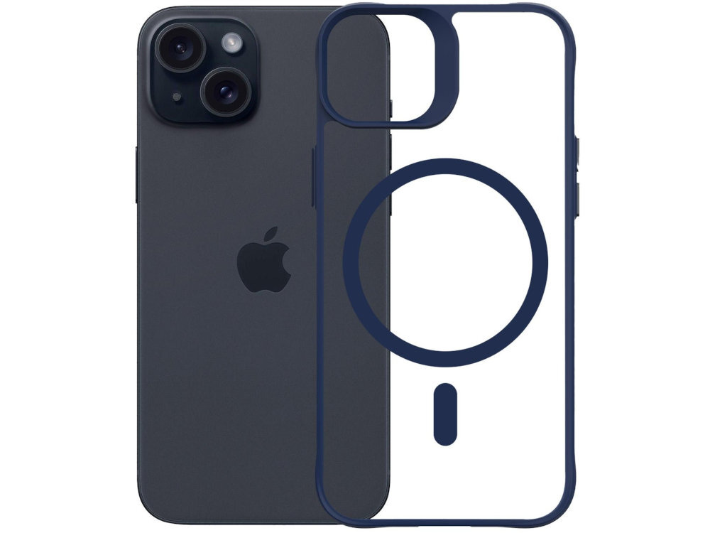 3MK Satin Guardx MagCase podwyższone krawędzie wokół aparatu amortyzują siłę uderzenia chronią obiektywy przed zarysowaniem - etui i telefon od tyłu na białym tle