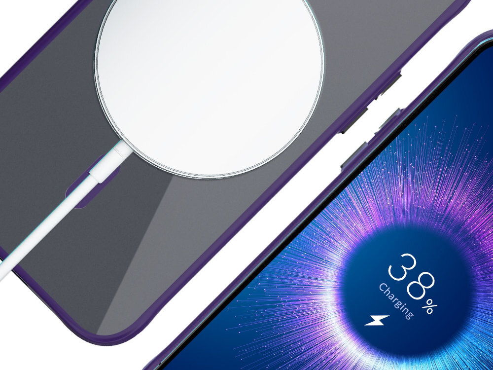 3MK Satin Guardx MagCase Satin GuardX MagSafe™ kompatybilne z technologią MagSafe wbudowanym magnesom szybkie ładowanie bezprzewodowe iPhone’ów MagSafe ładowarka indukcyjna inne akcesoria magnetyczne MagSafe - podpięta ładowarka magsafe