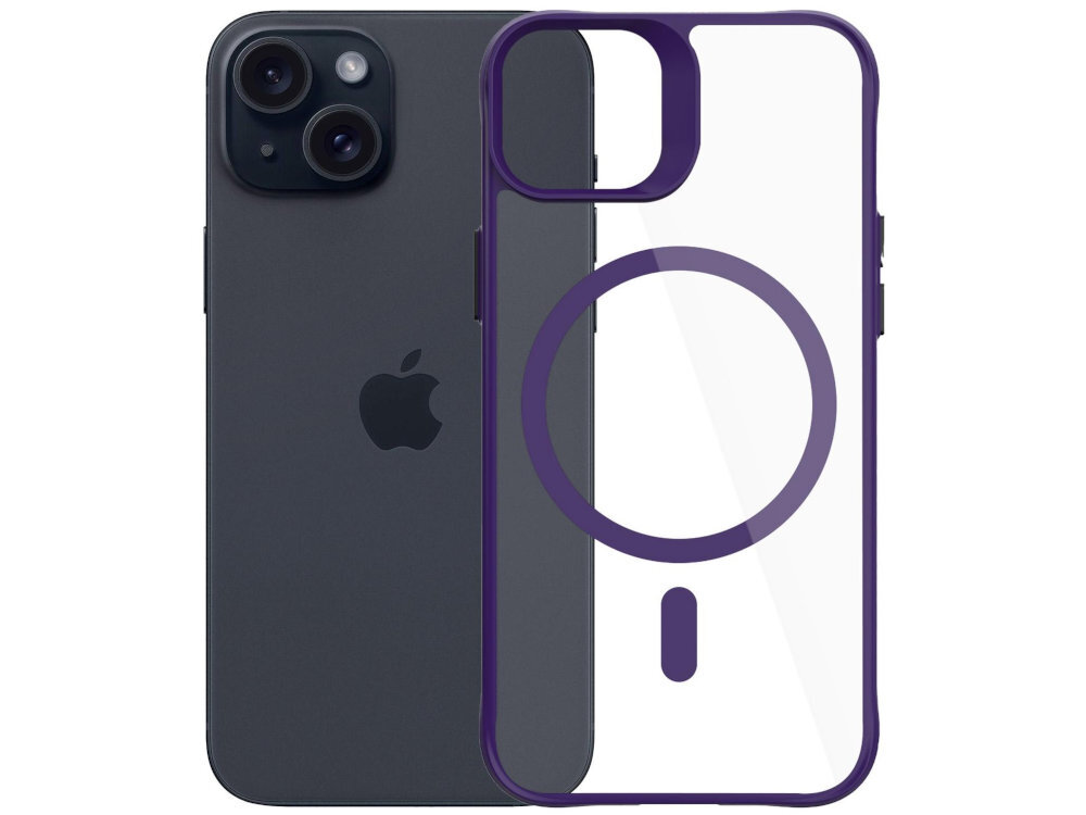 3MK Satin Guardx MagCase podwyższone krawędzie wokół aparatu amortyzują siłę uderzenia chronią obiektywy przed zarysowaniem - etui i telefon od tyłu na białym tle