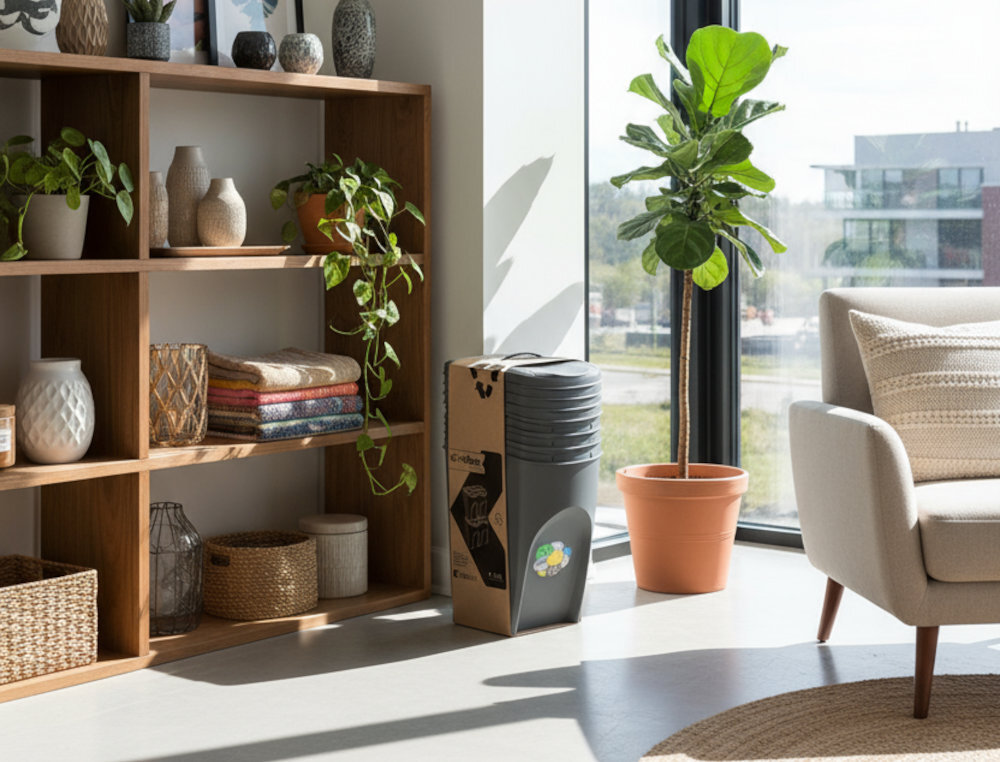 Kosza na śmieci KEDEN SORTIBOX IKWB35S4 4 x 35L Szary kamienny design prezentacja wizualizacja wygląd Wygodna segregacja odpadów