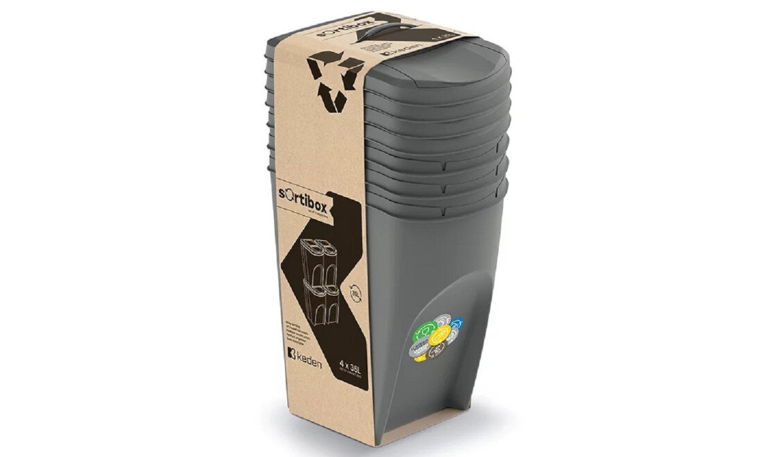 Kosza na śmieci KEDEN SORTIBOX IKWB35S4 4 x 35L Szary kamienny praktyczne rozwiązanie Recykling  papier, szkło, plastik czy metal Świadoma, proekologiczna postawa