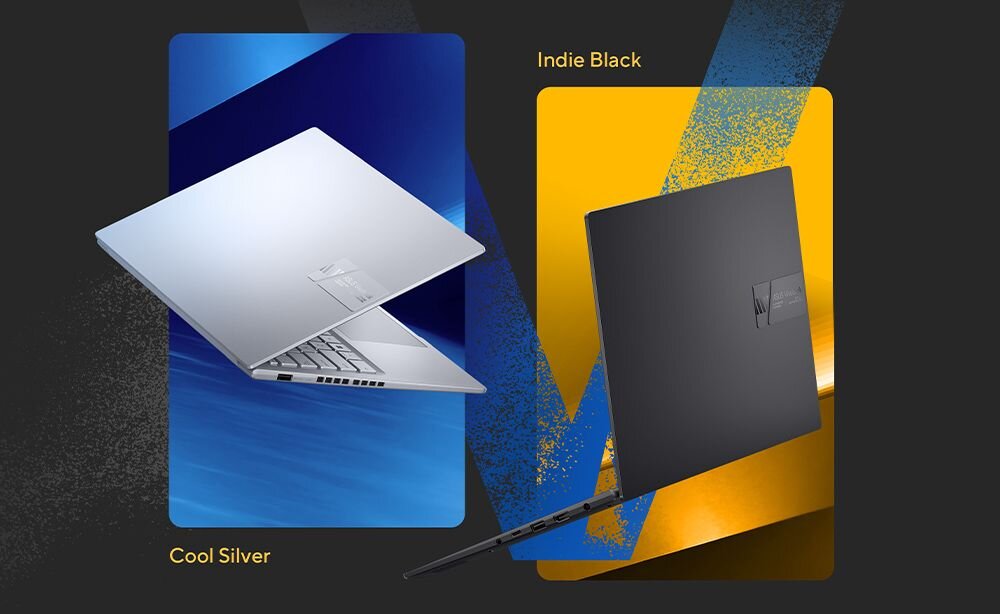 Laptop ASUS VivoBook 14X K3405 - Dwa laptopy w różnych kolorach i stylach, leżące obok siebie, ilustrujące różnorodność dostępnych modeli.