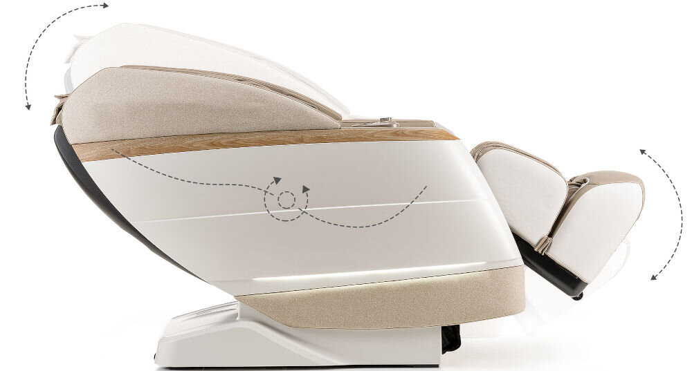 Fotel masujący IREST Queentri Beżowy Rozciąganie iOpen pozycja flat płaska pozycja konstrukcja zalety Zero Gravity