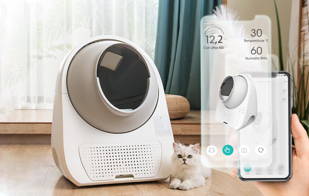 CatLink informacje czujniki monitorowanie temperatura wilgotność powietrze kontrola zapełnienie zbiornik odpady poziom żwirek korzystanie kuweta zwierzak waga czas