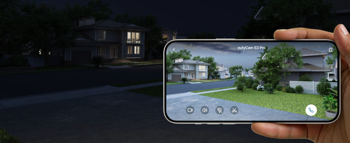 Zestaw kamer EUFY eufyCam S3 Pro Zewnętrzna, Wi-Fi (4 szt.) + Stacja bazowa, zdalne, kontrola, posesja, bezpieczeństwo, nocna pora, wizualizacja zasięgu i monitorowania kamery i czujnika przed posesją