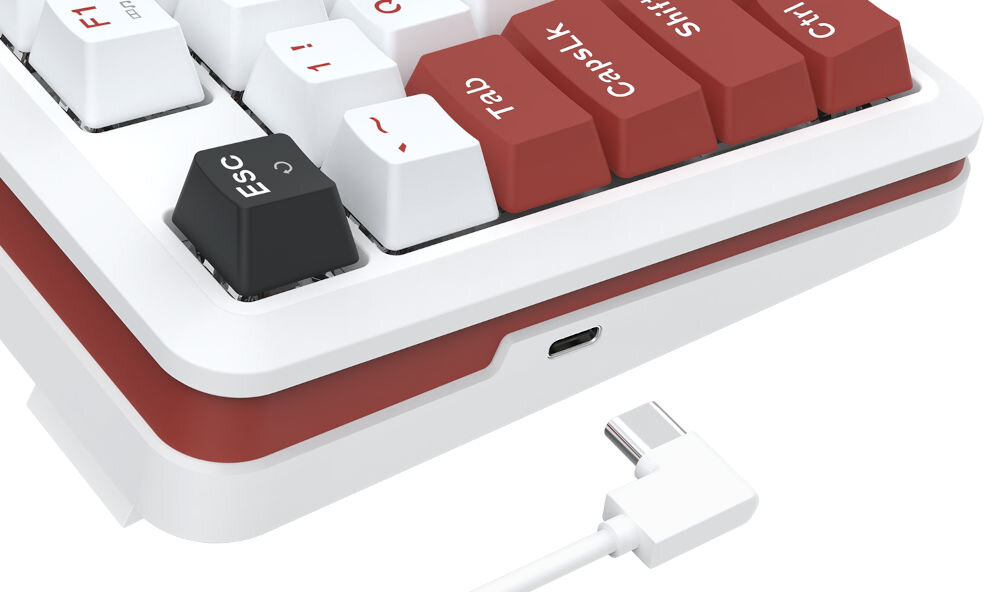 Klawiatura K721WRB-RGB Stormhunter
stabilne połączenie przewodowe przez kabel USB-C, w zestawie kabel USB-A / USB-C o długości ok. 150 cm,
produkt na białym tle, kabel zakończony wtyczką USB-C