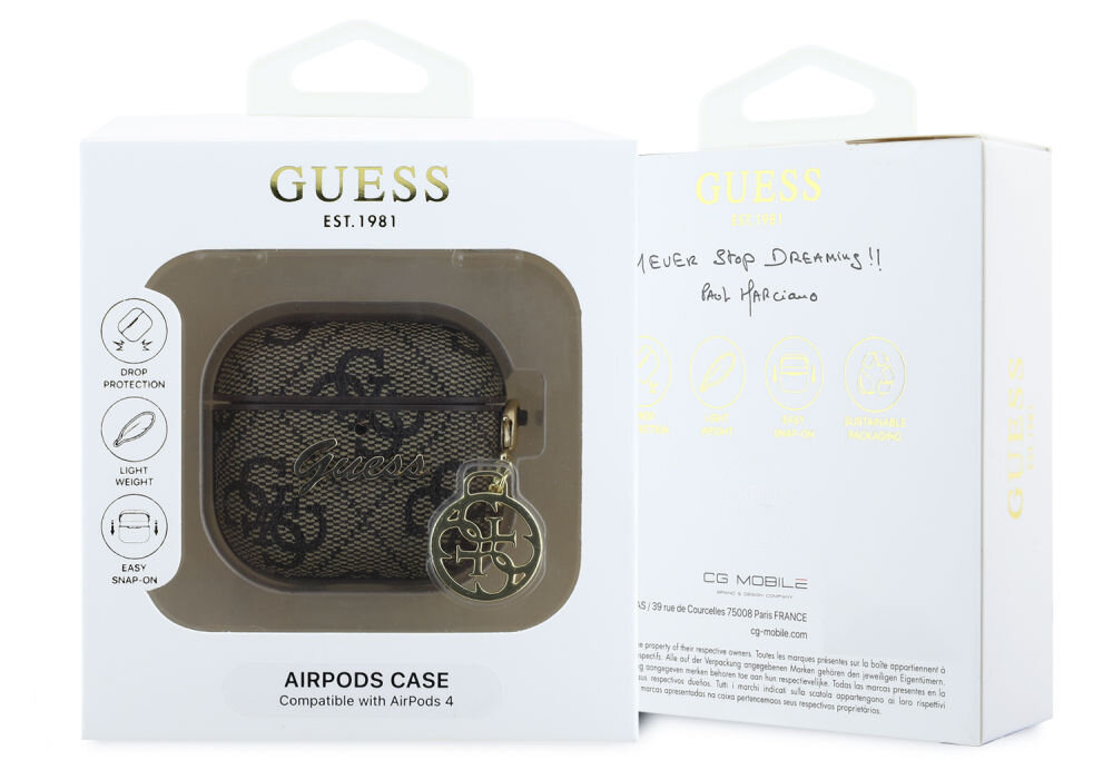 Etui Guess 4G Charm Collection do AirPods 4/5 — skóry ekologicznej i ochrona stacji przed zarysowaniami oraz drobnymi wstrząsami