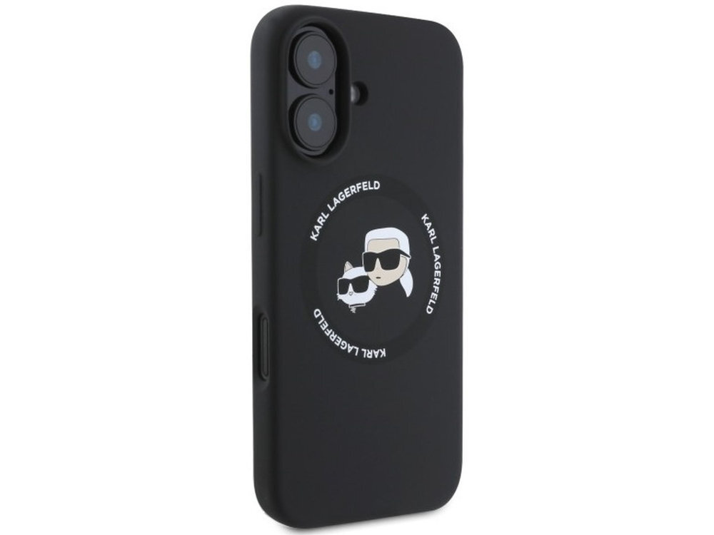 Etui Karl Lagerfeld Silicone Karl&Choupette MagSafe graficznym motywem niemieckiego projektanta i jego kotki Choupette Matowa silikonowa powierzchnia wewnętrzna wyściółka z mikrofibry