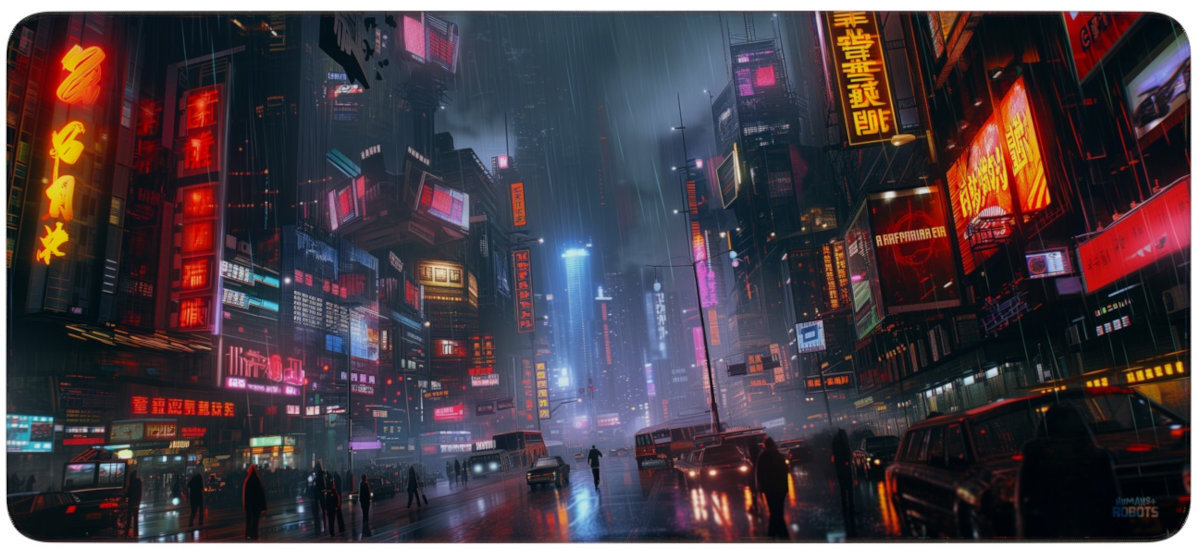 Podkładka HUMANS+ROBOTS 900 x 400 mm klawiatury i myszy formatowi XXL stanowisku pracy lub gamingowym biurku graczy, grafików i użytkowników biur - podkładka od góry na białym tle