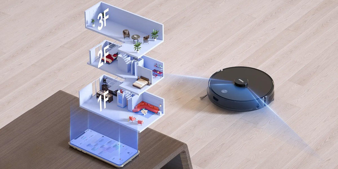 Robot sprzątający IMOU Vacuum Cleaner RV1 Pro Max zarządzanie sprzątaniem aplikacja kontrola proces planowanie harmonogram wirtualne ściany strefy zakazu ruchu przechowywanie 3 mapy funkcja inteligentnego rozpoznawania dywanów