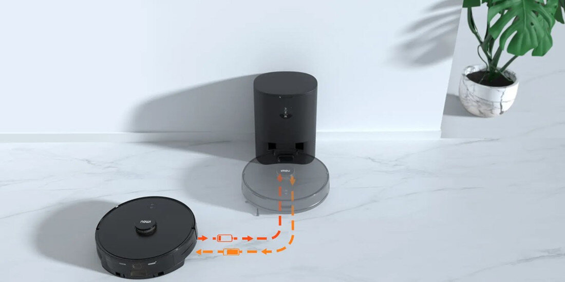 Robot sprzątający IMOU Vacuum Cleaner RV1 Pro Max Elegancki design czarny kolor kolorystyka wykonanie tworzywo sztuczne funkcja wykrywania przeszkód różne tryby pracy automatyczne czyszczenie