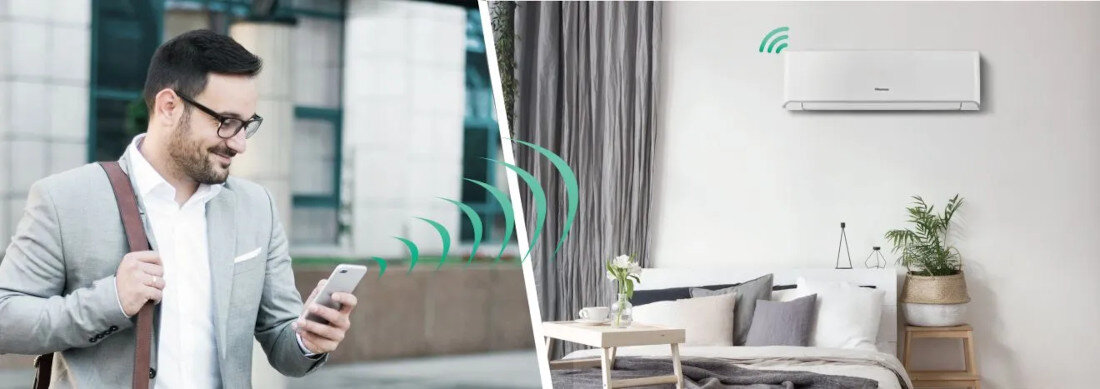 Klimatyzator Split, Pompa ciepła powietrze - powietrze HISENSE Fresh Air QJ35XJ3AG AS35XJ3EW 3.5 KW wygląd design tło prezentacja wizualizacja Komfort cieplny przez cały rok