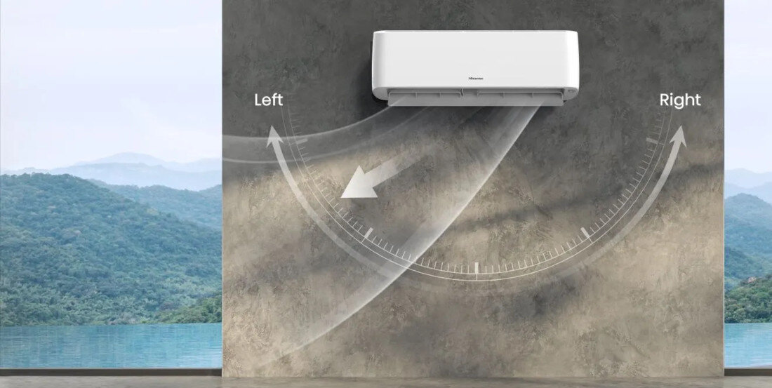 Klimatyzator Split, Pompa ciepła powietrze - powietrze HISENSE Fresh Air QJ35XJ3AG AS35XJ3EW 3.5 KW Pełna kontrola System 4D Auto Swing niezależne deflektory poziomo, jak i pionow W trybie chłodzenia