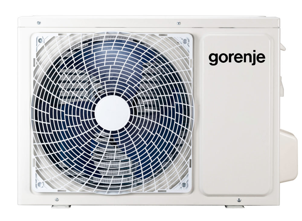 Klimatyzator Split, Pompa ciepła powietrze - powietrze GORENJE Pandora PAN70IN KG PAN70OUT2 Cicha i precyzyjna praca Poziom hałasu jednostki wewnętrznej do 40 dB i zewnętrznej 51 dB prezentacja na białym tle na wprost jednostka zewnętrzna