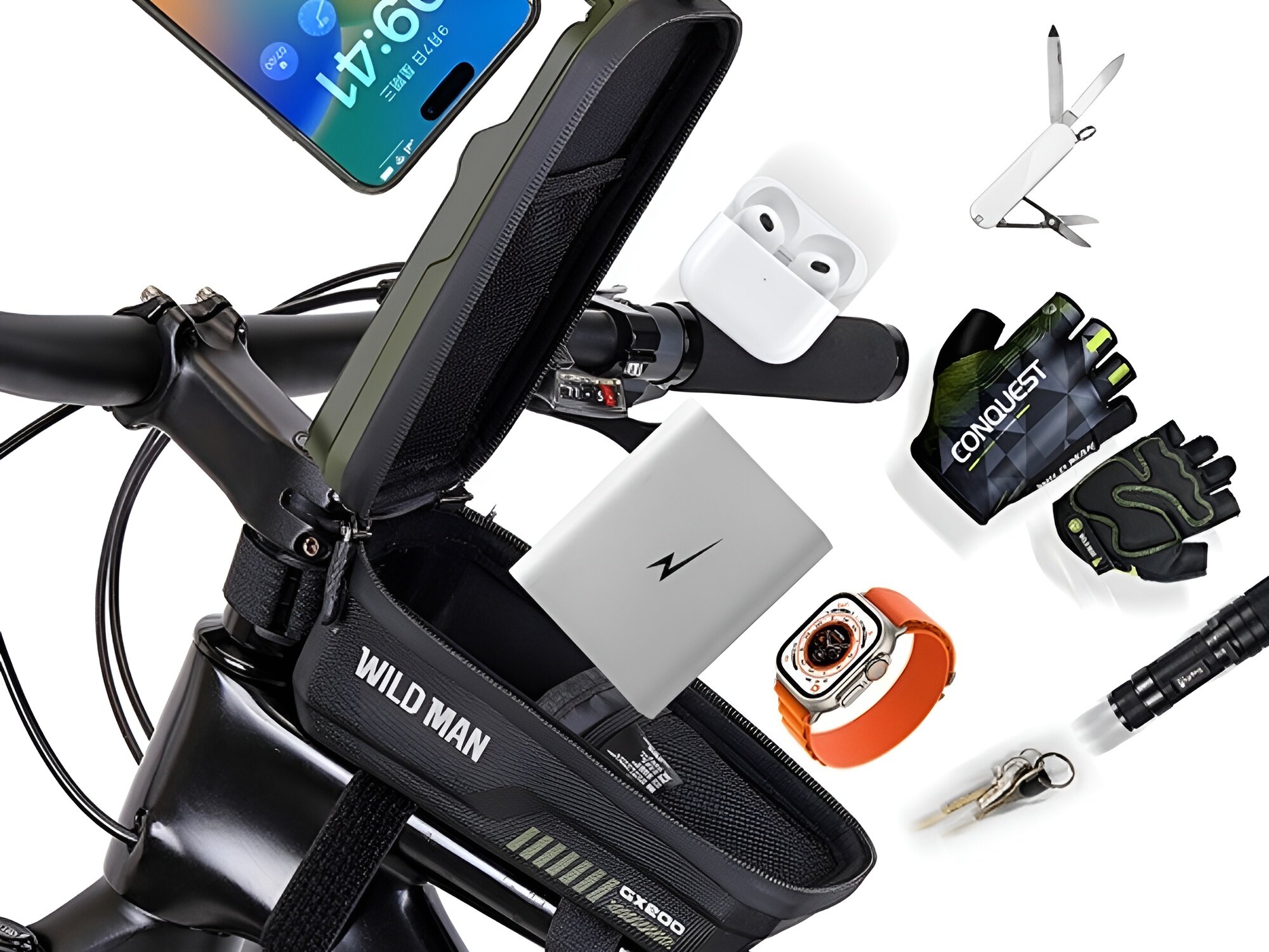 Torba rowerowa na ramę WILDMAN GX200
            otworzona torba rowerowa akcesoria przegrody forma paski