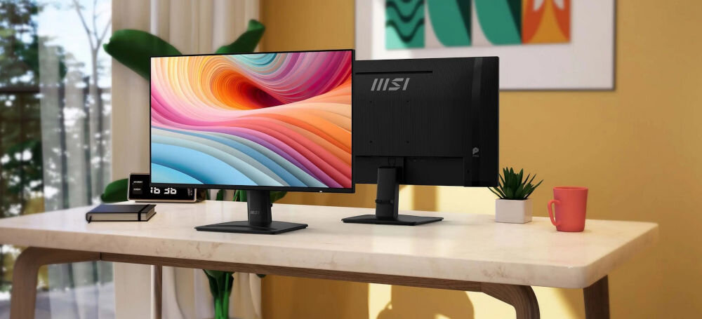 Monitor MSI Pro MP271A E2 27 cali 1920x1080px IPS 120Hz 1 ms [MPRT] prezentacja monitora od przodu i tyłu na biurku