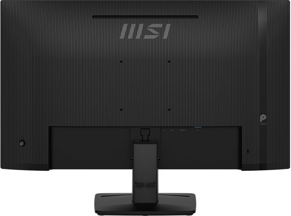 Monitor MSI Pro MP271A E2 27 cali 1920x1080px IPS 120Hz 1 ms [MPRT] prezentacja monitora od tyłu na białym tle VESA 100 mm łatwe stabilne przymocowanie oszczędność miejsca uchwyt biurkowy VESA zwiększa powierzchnię roboczą dopasowanie ustawienia ekranu organizacja pracy
