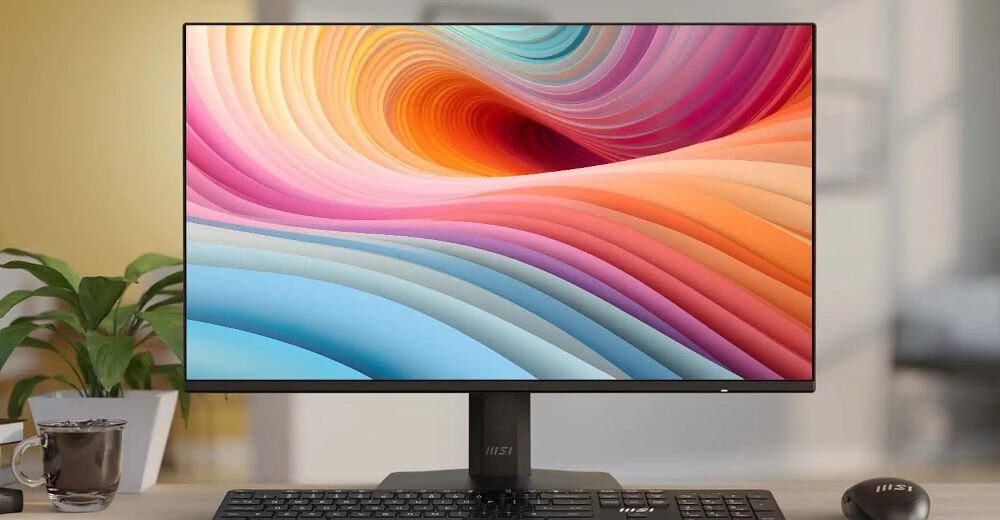 Monitor MSI Pro MP271A E2 27 cali 1920x1080px IPS 120Hz 1 ms [MPRT] prezentacja monitora na biurku od przodu w pokoju regulacja od -5° do 20° wygoda redukcja zmęczenia