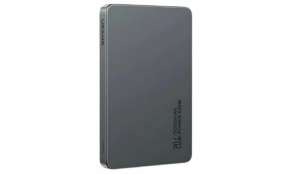 Powerbank indukcyjny USAMS US-CD231 5000 mAh waga obudowa, trwalosc, elegancja, stabilnosc, lekkosc, grubosc powerbanka
