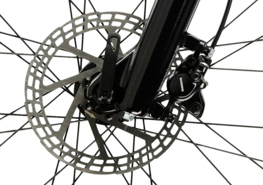 Rower górski MTB KROSS Hexagon 5.0 M15 27.5 cala męski Szary zbliżenie na hamulec podstawa bezpieczeństwa hamulce tarczowe hydrauliczne duża siła hamowania sprawdzają się w każdych warunkach pogodowych i na każdej trasie płyn hamulcowy hamulce z przodu i z tyłu podwójny pakiet bezpieczeństwa