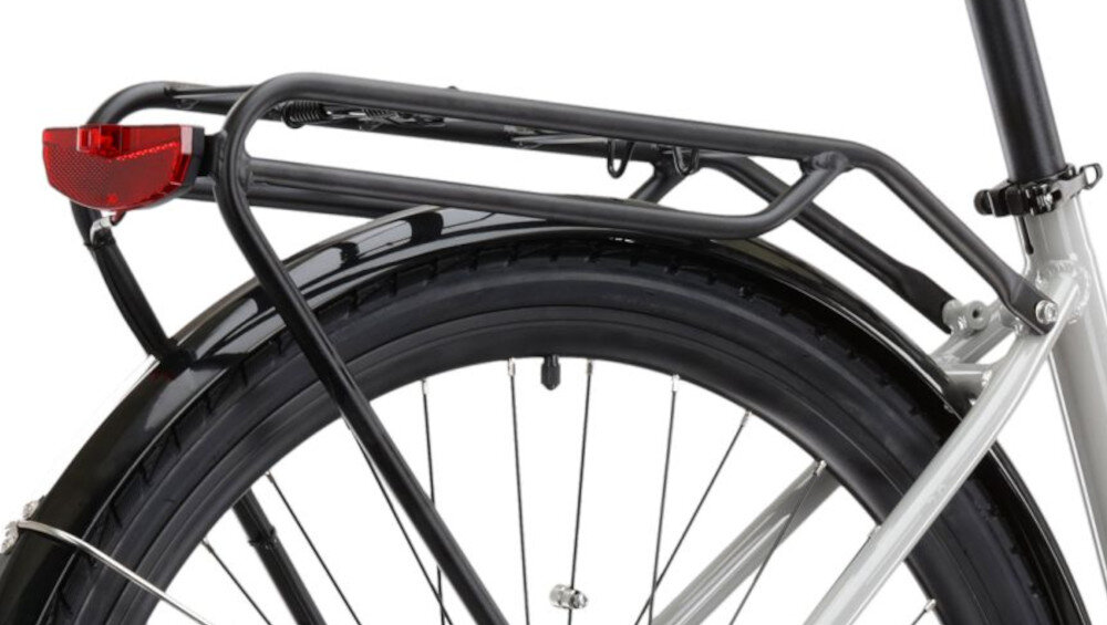 Rower elektryczny KROSS Trans Hybrid LS 2.0 U18 28 cali Szary zbliżenie na bagażnik bagażnik składana stopka w centralnym punkcie ciężkości