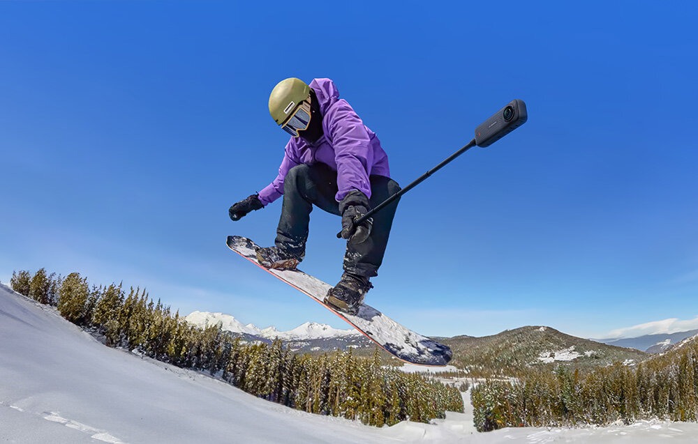 Kamera sportowa INSTA360 X4 - ekstremalna jazda na snowbordzie, nagrywanie tryb, klarownosc, glebia obrazu, zdjecia, szczegoly