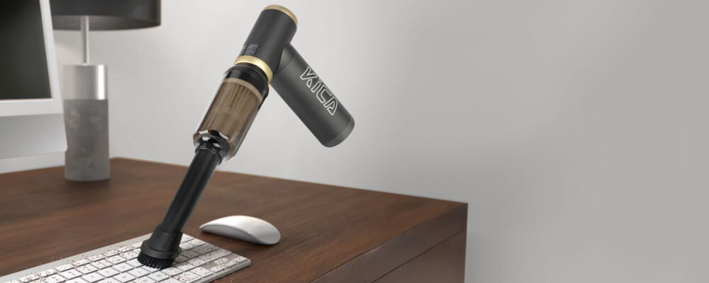 Dmuchawa wielofunkcyjna KiCA Jetfan 2 Kit Czarna czarna dmuchawa złote elementy końcówka odkurzająca odkurzanie klawiatury głowica odkurzająca kompaktowe wszechstronne urządzenie czyszczenie elektroniki klawiatury portów wrażliwych powierzchni filtr zatrzymuje zanieczyszczenia dodatkowa szczotka intuicyjne i wygodne opróżnianie zbiornika 50 ml szybki i efektywny proces 