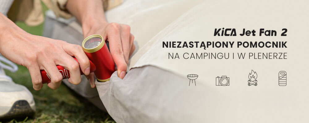 Dmuchawa wielofunkcyjna KiCA Jetfan 2 Kit Czerwona czarna dmuchawa złote elementy osoba pompuje materac za pomocą dmuchawy funkcje dmuchawy i odkurzacza kompaktowe urządzenie (7,2 x 3,7 x 12,9 cm) praktyczna głowica odkurzająca efektywny system czyszczący potężny strumień powietrza do użytku w domu samochodzie warsztacie na biwaku