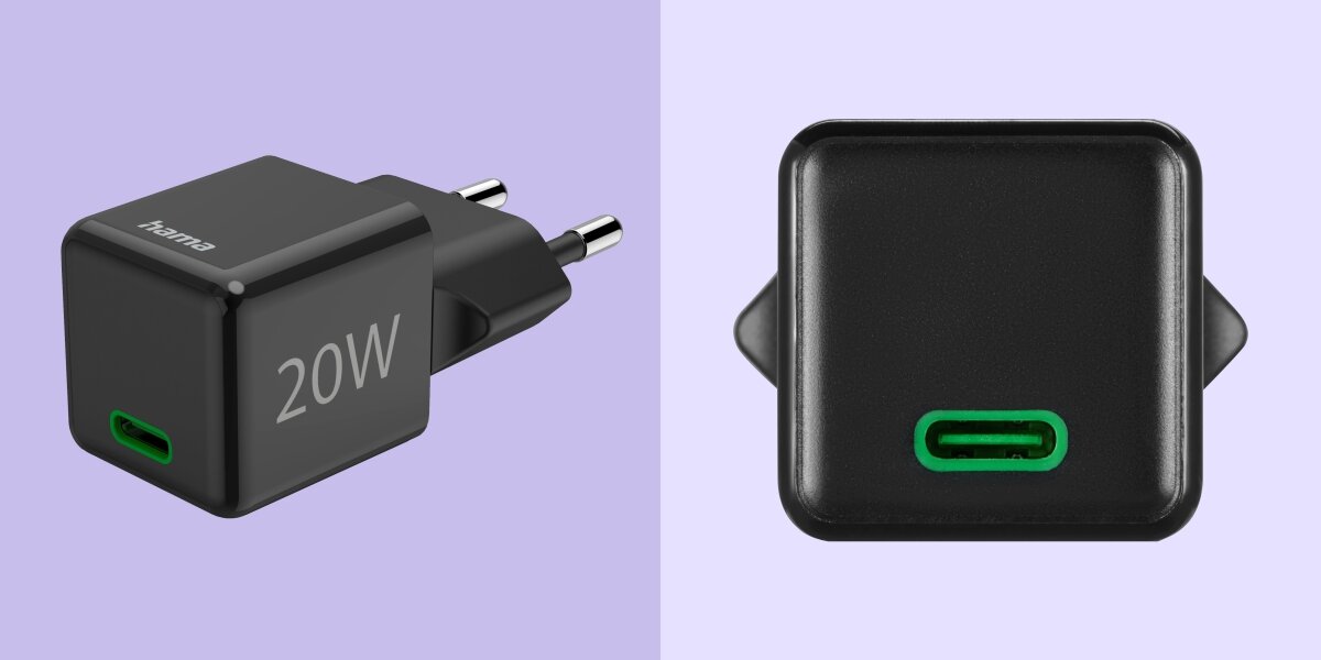 Ładowarka sieciowa HAMA SuperMini PD/QC 20W Czarny - zbliżenie na port usb-c ładowarki